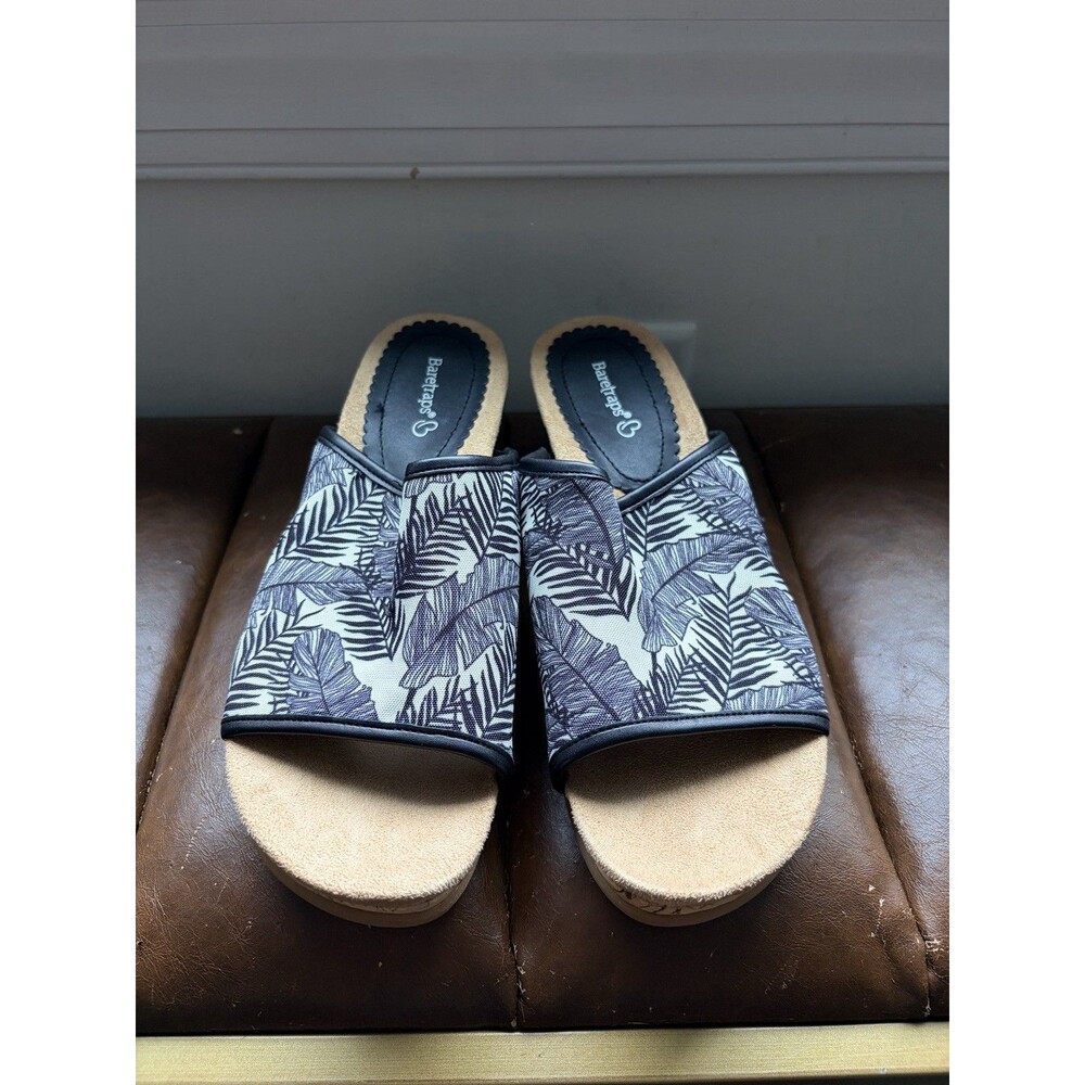 Baretraps Flossey Comfort Palm Print Cork Wedge Sandal Sz 10